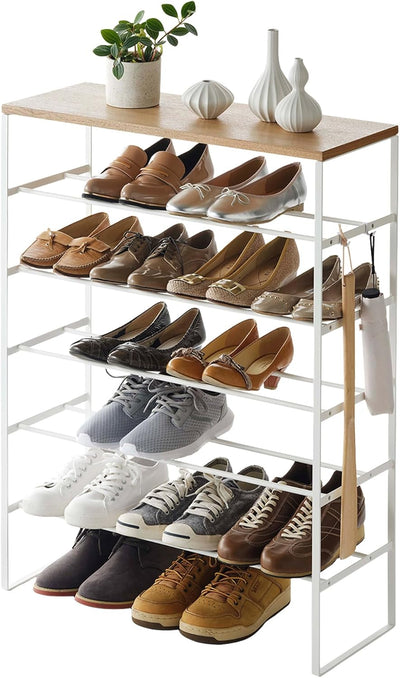 Shoe rack with wood top board - Tower - white Single Weiss, Single Weiss