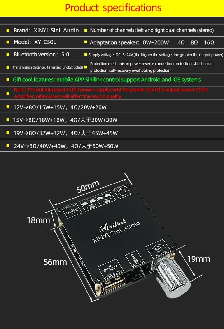 50 W + 50 W Bluetooth 5.0-Verst?rkerplatine 50 W Audio-Verst?rkerplatine Zweikanal-DC5-24 V für kabe