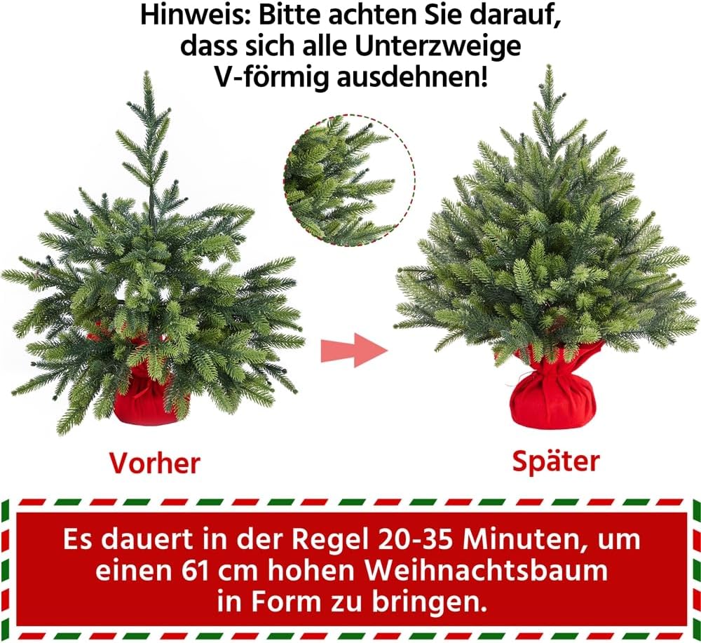 Yaheetech 61cm Mini künstlicher Weihnachtsbaum mit 62 Spitzen &amp; Zementbasis, Mini Tischplatte Tannen