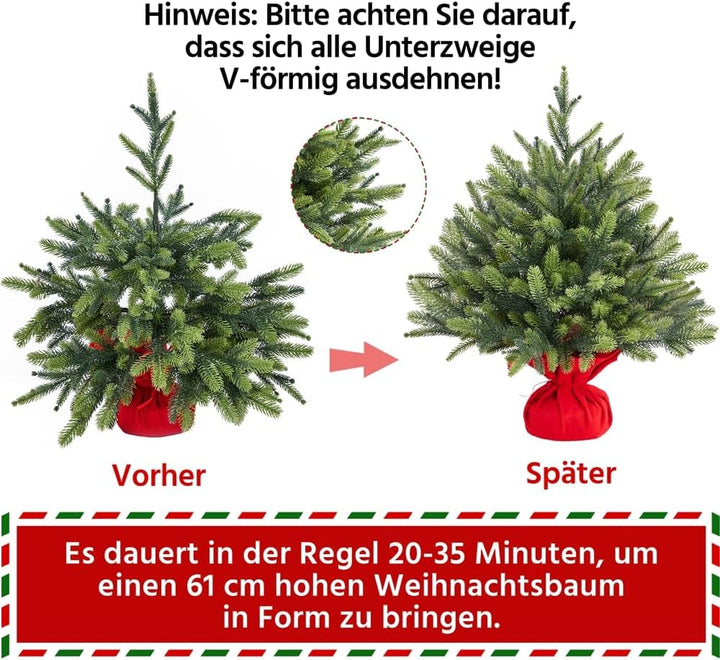 Yaheetech 61cm Mini künstlicher Weihnachtsbaum mit 62 Spitzen &amp; Zementbasis, Mini Tischplatte Tannen