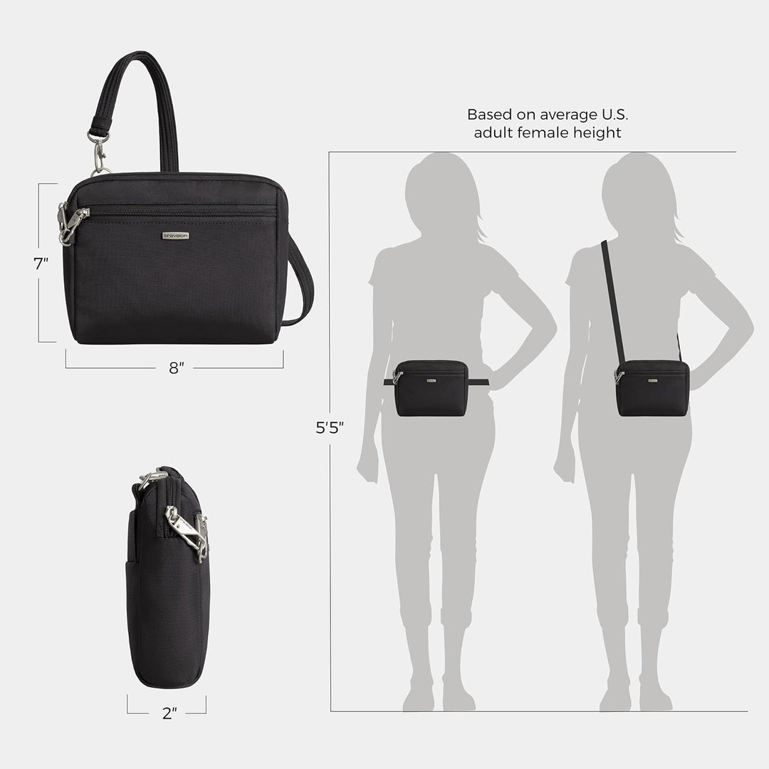 Travelon Damen Classic Convertible Crossbody &amp; Waist Pack Crossbody-Umhängetasche 8 x 7 x 2 Schwarz,