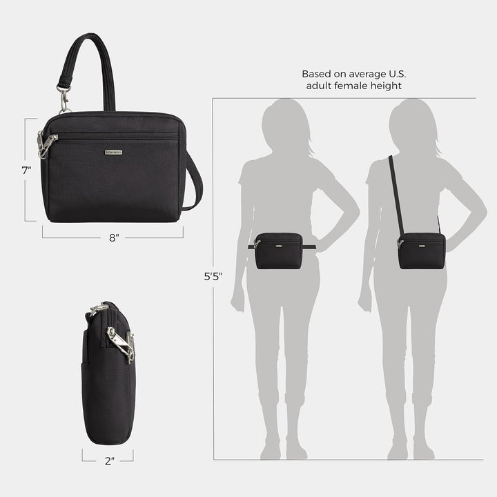 Travelon Damen Classic Convertible Crossbody &amp; Waist Pack Crossbody-Umhängetasche 8 x 7 x 2 Schwarz,