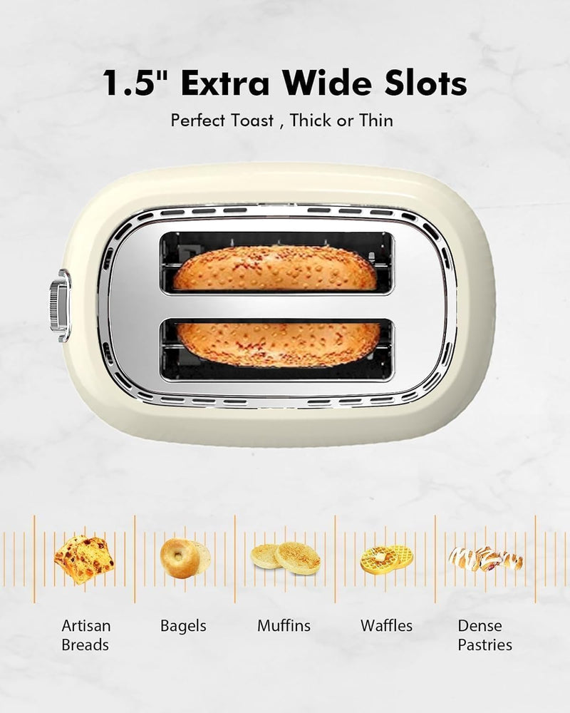 2-Scheiben-Toaster, 1.5" breite Schlitze, 6 Bräunungsstufen, herausnehmbare Krümelschublade, Auftaue