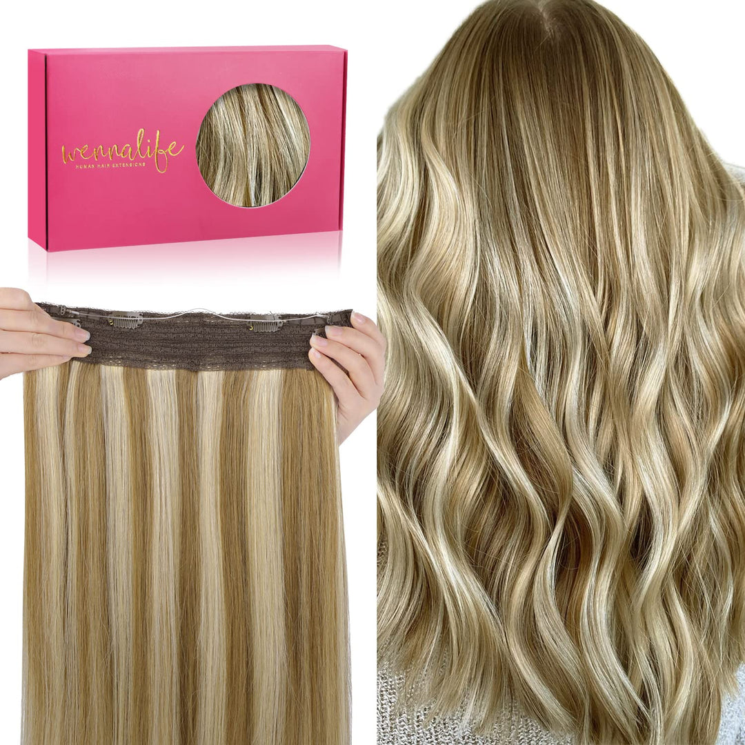 WENNALIFE Secret Hair Extensions Echthaar, 50cm 20 Inch 75g Ash Braun Highlights Goldblond Remy Haar