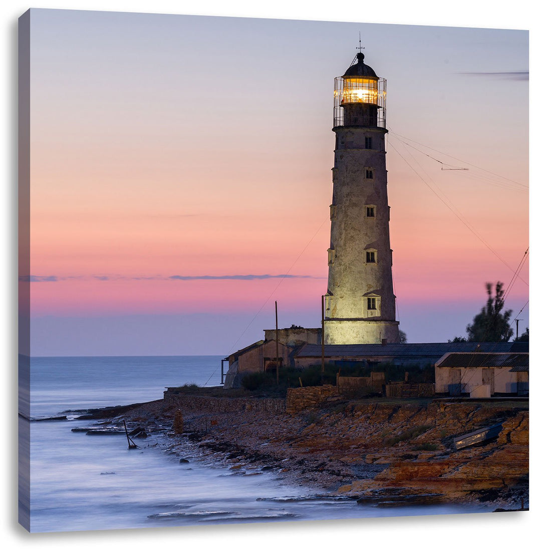 Pixxprint Leuchtturm in Abenddämmerung als Leinwandbild/Grösse: 70x70 cm/Wandbild/Kunstdruck/fertig