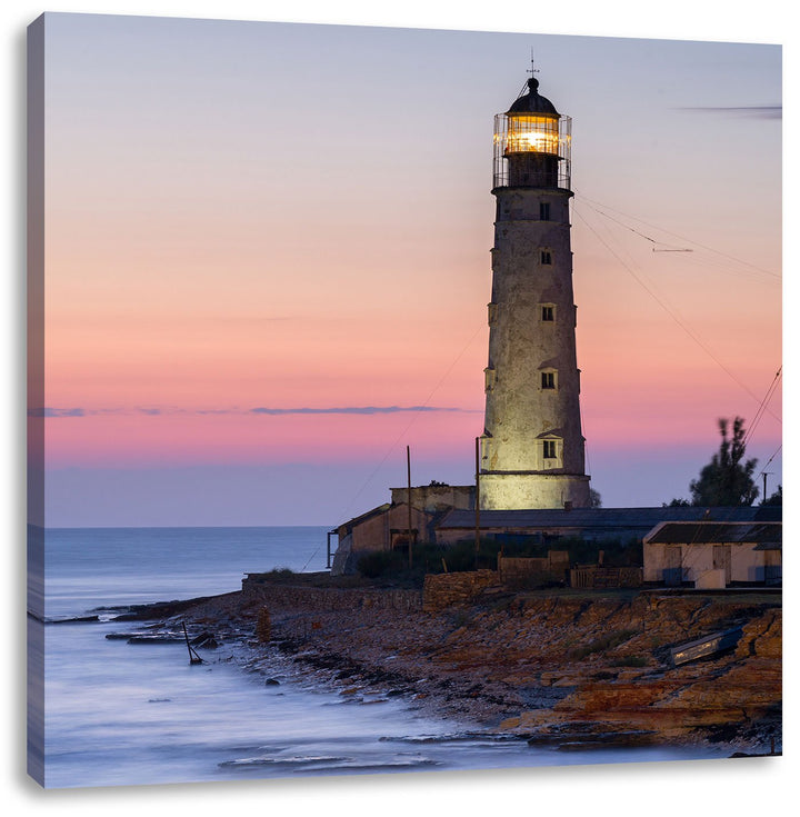 Pixxprint Leuchtturm in Abenddämmerung als Leinwandbild/Grösse: 70x70 cm/Wandbild/Kunstdruck/fertig