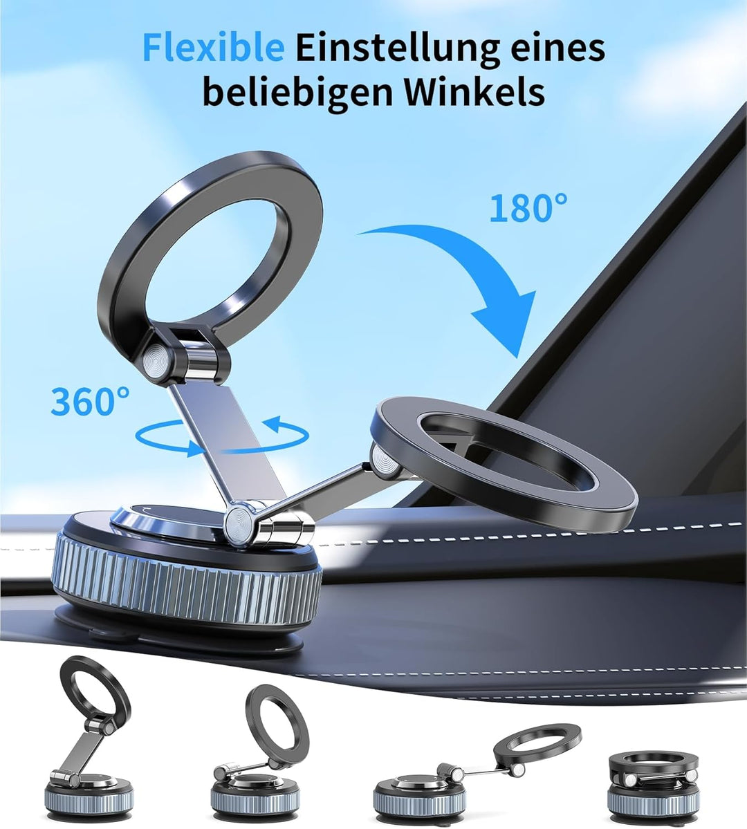 Handyhalterung Auto für MagSafe, Vakuum Magnetische Telefonständer 360° Drehbar Saugnapf Autohalteru