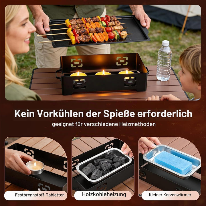 BBQ Warmhalteplatte, Grillgut Warmhalten auf der Edelstahl Grillplatte, Speisenwärmer mit Kerzen, Wa