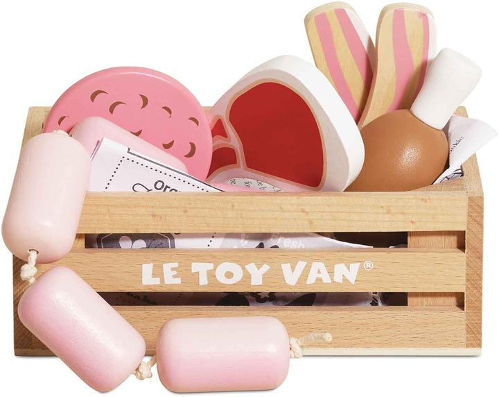 Le Toy Van – Honeybee Market Fleisch-Kiste aus Holz | Supermarkt-Rollenspiel Lebensmittelladen, TV18
