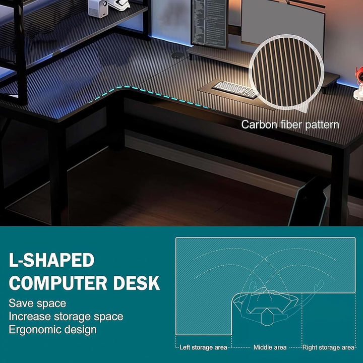 L-shaped computer desk, large executive desk, carbon fibre finish, H-shaped base, cable management,