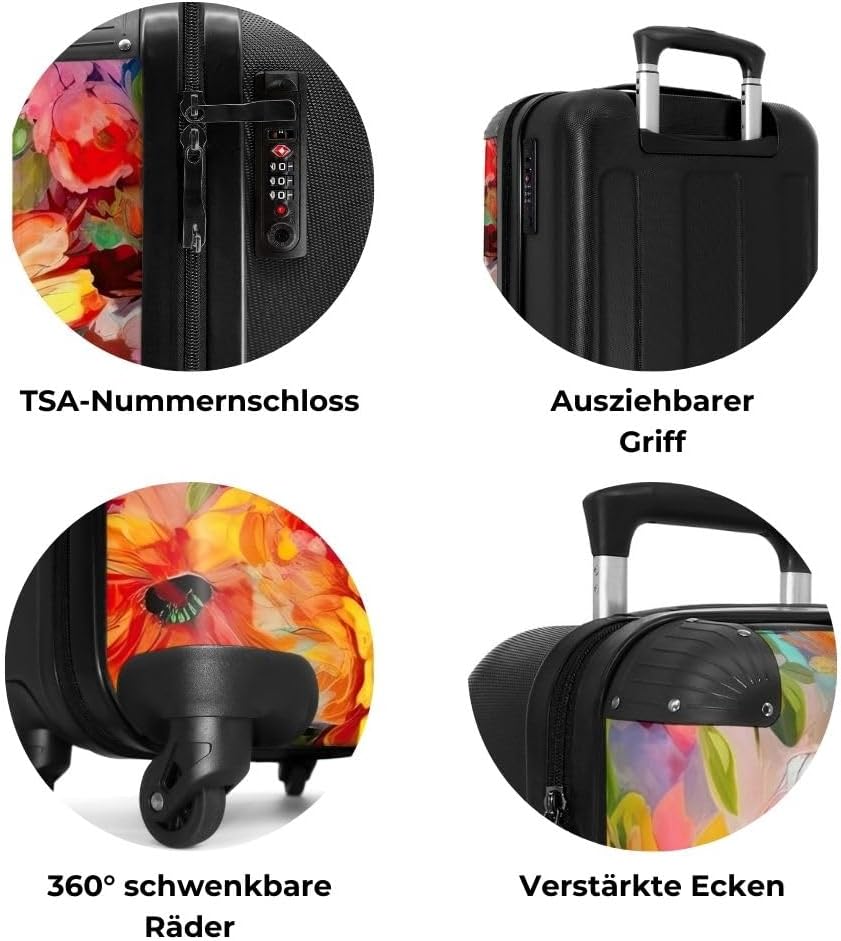 NoBoringSuitcases.com® Koffer Handgepäck Trolley Rollkoffer Kleine Reisekoffer mit 4 Rollen - Blumen