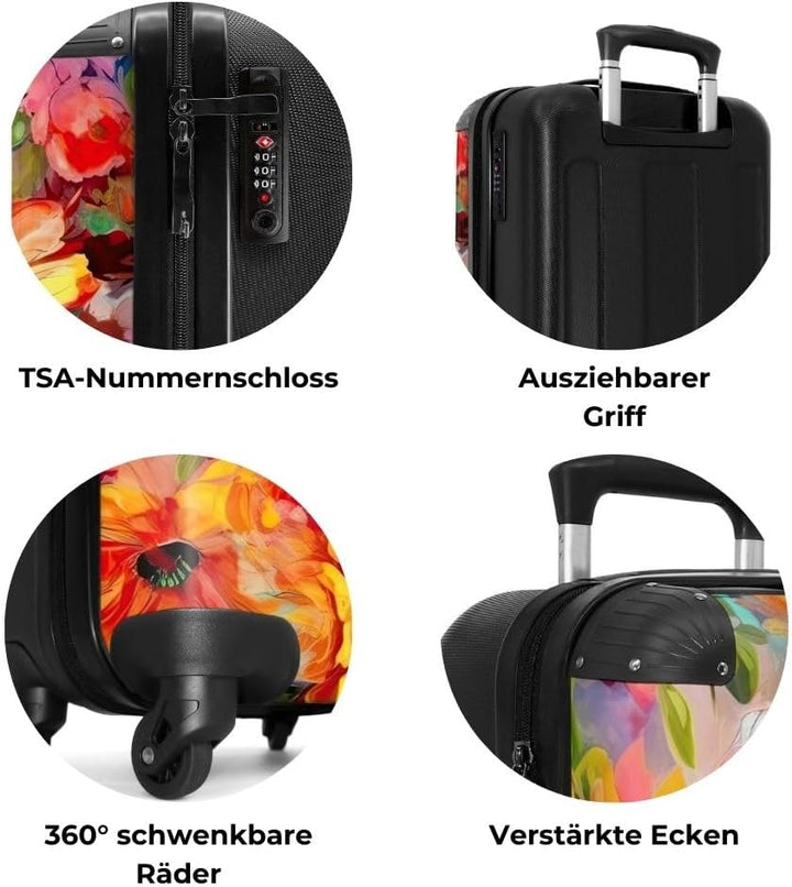NoBoringSuitcases.com® Koffer Handgepäck Trolley Rollkoffer Kleine Reisekoffer mit 4 Rollen - Blumen