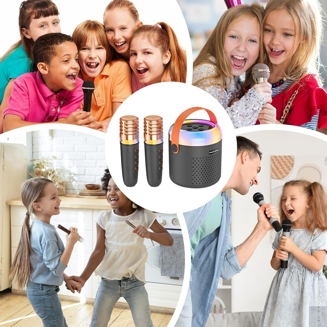 Kleine Karaoke Maschine, Reiselautsprecher Musikplayer mit LED Beleuchtung, Karaoke Spielzeug mit Mi