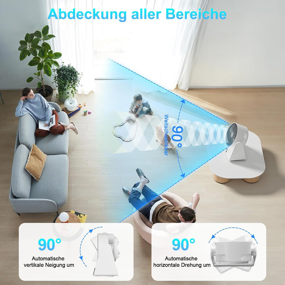 GuKKK Ventilator Leise, Tischventilator 28 DB, Starker Ventilator mit Fernbedienung, 3D Turbo-Luftzi