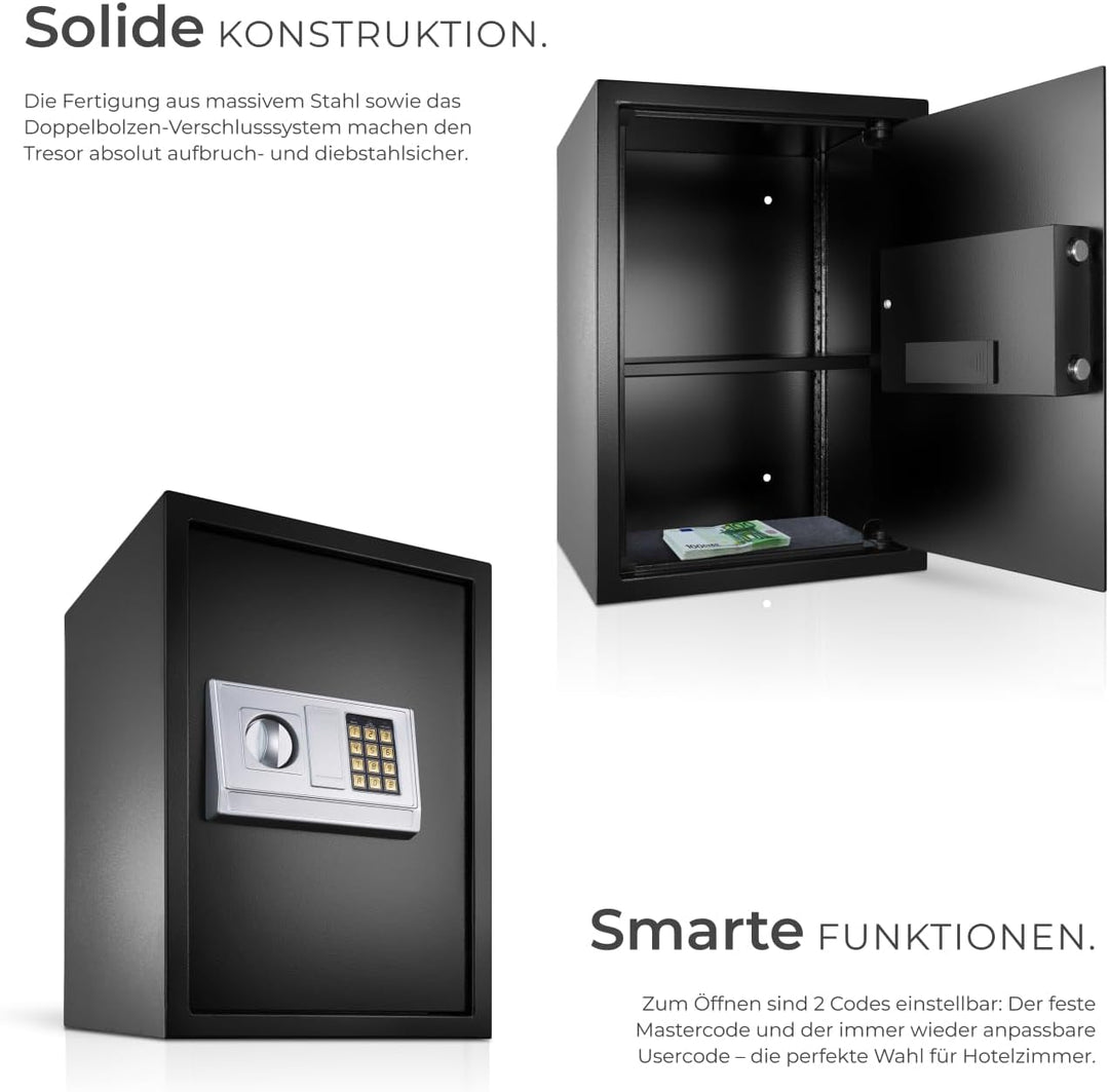 tectake® elektronischer Safe, Tresor für Zuhause, mit Sicherheitscode, mit Schloss und Notfall Schlü