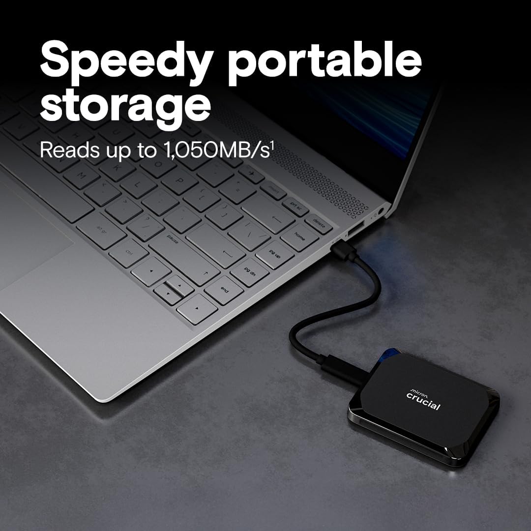 Crucial X9 2TB Portable SSD - bis zu 1050MB/s - PC und Mac, mit Mylio Photos+ Angebot - USB 3.2 Exte