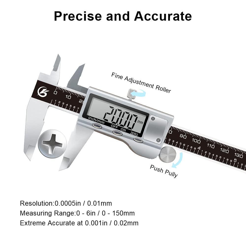 KETOTEK Messschieber Digital Schieblehre Edelstahl, 150mm / 6-Zoll Schublehre mit Ersatzbatterie, Ca