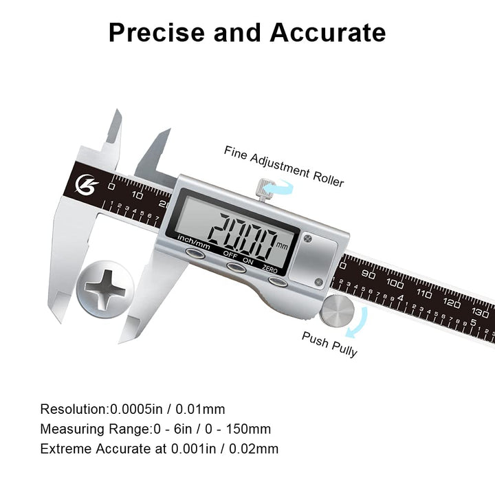 KETOTEK Messschieber Digital Schieblehre Edelstahl, 150mm / 6-Zoll Schublehre mit Ersatzbatterie, Ca