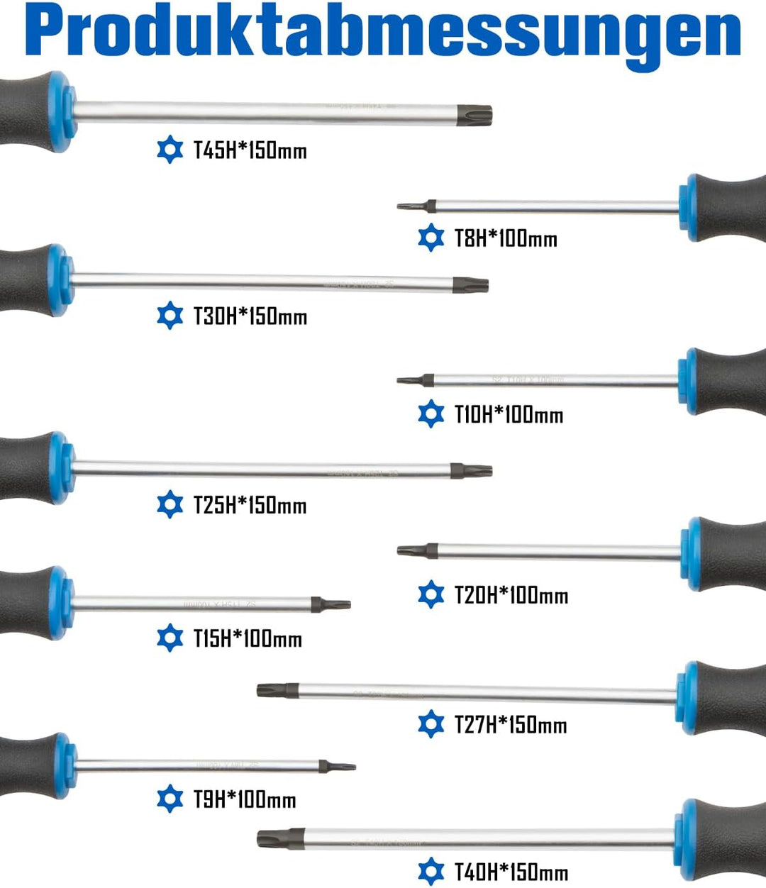 10 tlg magnetisches Torx-Schraubendreher-Set, schwarz lackierte Spitze mit Mittelloch, professionell