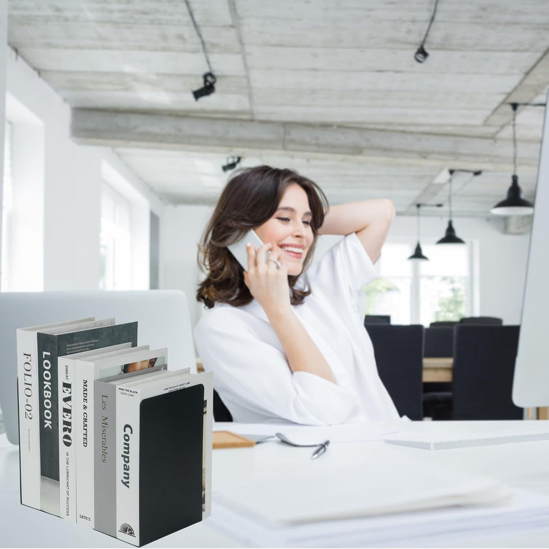 Deefongo 12 Stück Buchstütze, 20.5x13.5x9.3cm, Buchstützen aus Metall, Schwere Buchstütze für Büro S