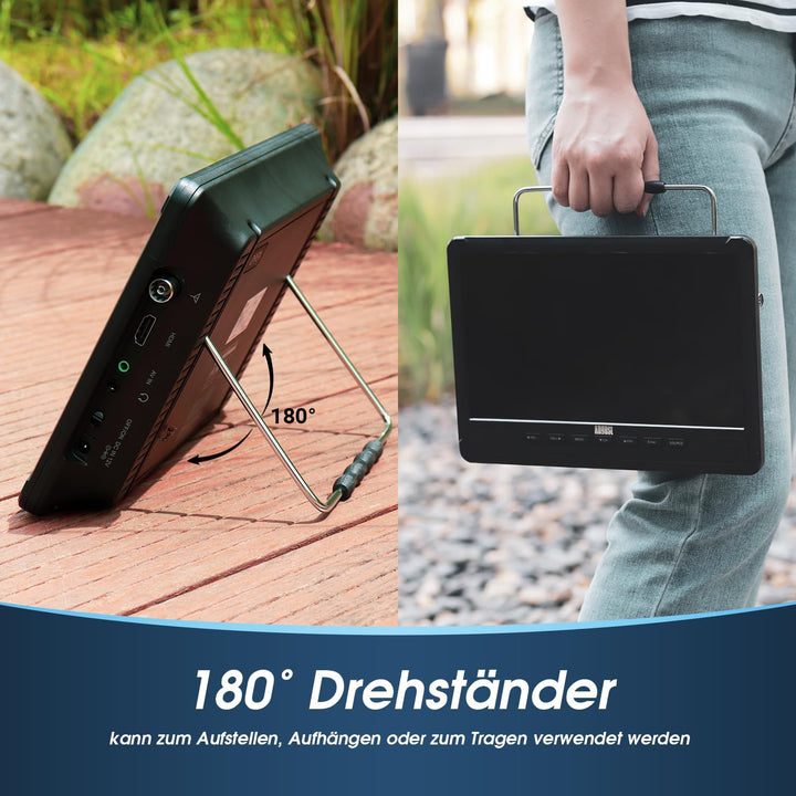 August DA383-10“ tragbarer HD Fernseher mit DVD Player&integriertem Akku-DVB-T2 mini LCD TV mit EPG/