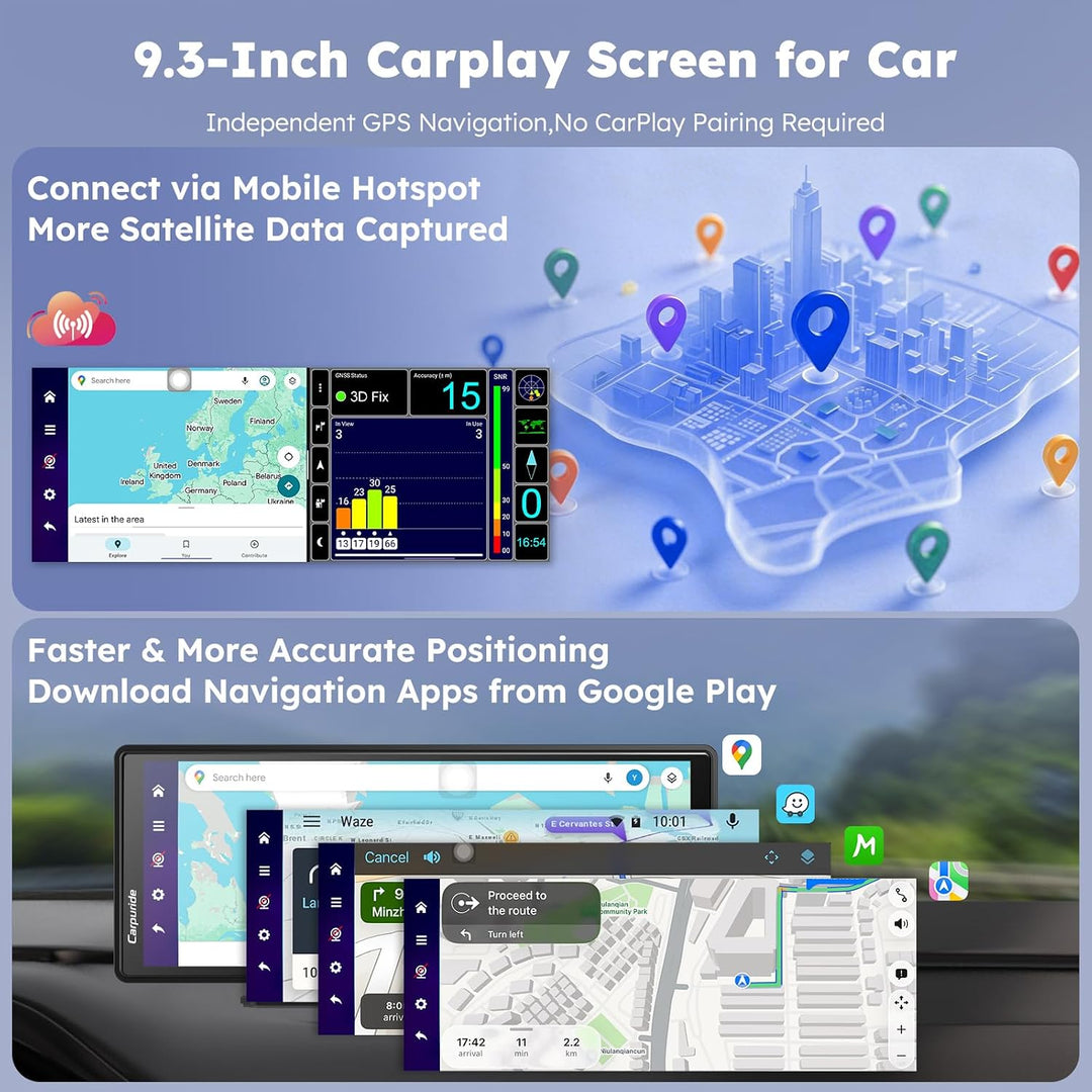 CARPURIDE W903Plus 9.3" CarPlay Display 4+64GB Android Auto | für G00gle Play, Online- und Offline-G