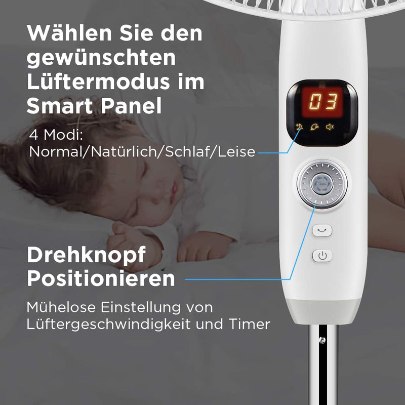 Midea FS40-16CR DC Motor Standventilator leise Extreme,mit Fernbedienung,12 Geschwindigkeiten,12H Ti