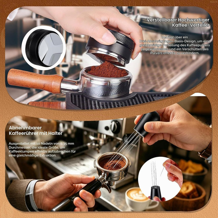 Espresso Zubehör Set 8-teilig, 51mm Kaffee Tamper mit Tamperstation und WDT Werkzeug, Verteilwerkzeu