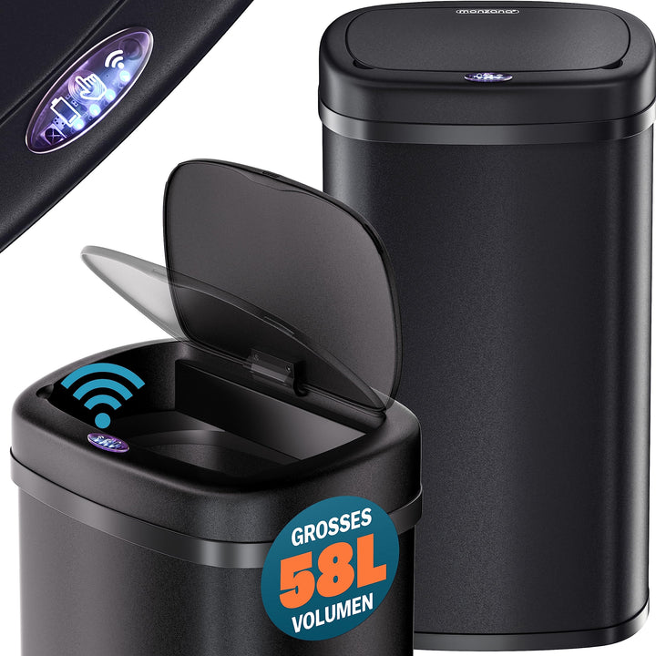 Monzana® Sensor Mülleimer Küche 58 L Automatik mit Bewegungssensor Soft-Close-Deckel Wasserdicht USB