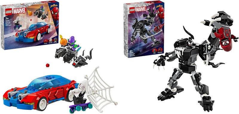 LEGO Marvel Spider-Mans Rennauto & Venom Green Goblin & Marvel Venom Mech vs. Miles Morales, bewegli