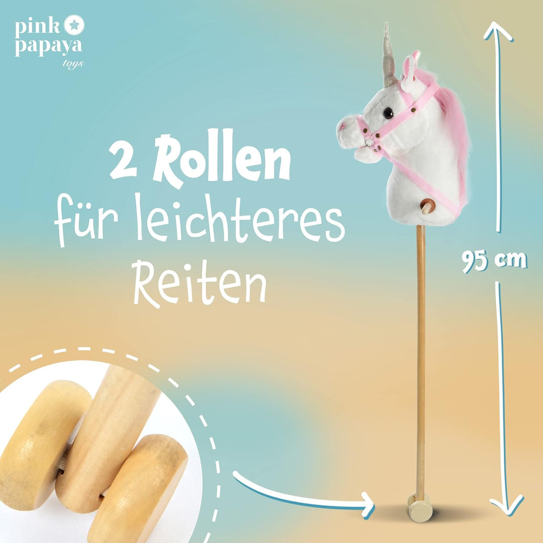 Pink Papaya Steckenpferd Einhorn, Mandy süsses Spielzeug Einhorn aus Plüsch mit Sound Funktion: Gewi