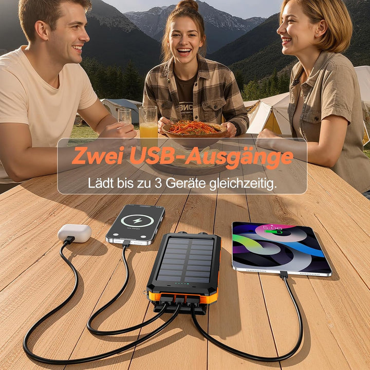 Vikeri Solar Powerbank 26800mAh, Tragbares Solarladegerät | Wasserdichtes USB C Externer Akku mit 4