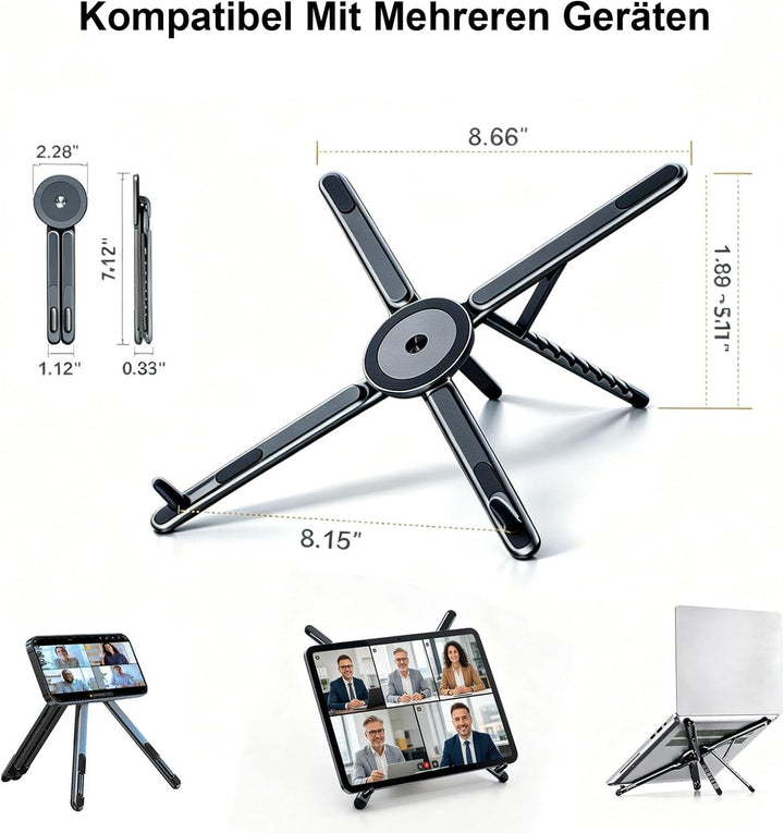 [Magnetischer] 3-in-1Laptopständer Tablet-Ständer Handy-Ständer Verstellbarer Reiseständer aus Alumi