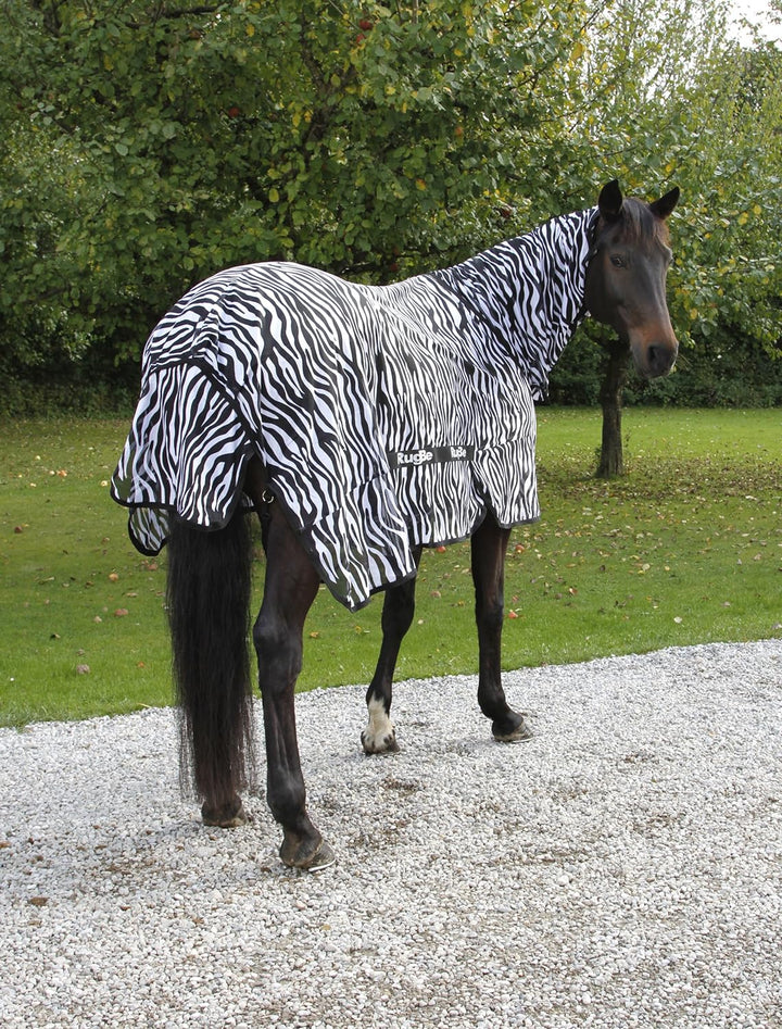 KERBL RugBe Zebra Fliegendecke Ekzemerdecke Pferdedecke mit Halsteil 125cm, 125