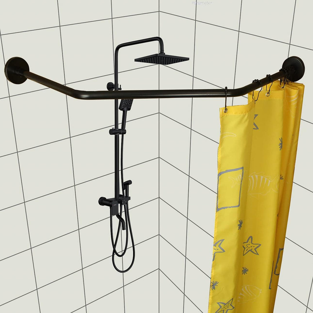 Sikaiqi Dehnbare 304 Edelstahl L-Form Bad Badewanne Eck-Duschvorhangstange (Diamond Schwarzer, Länge