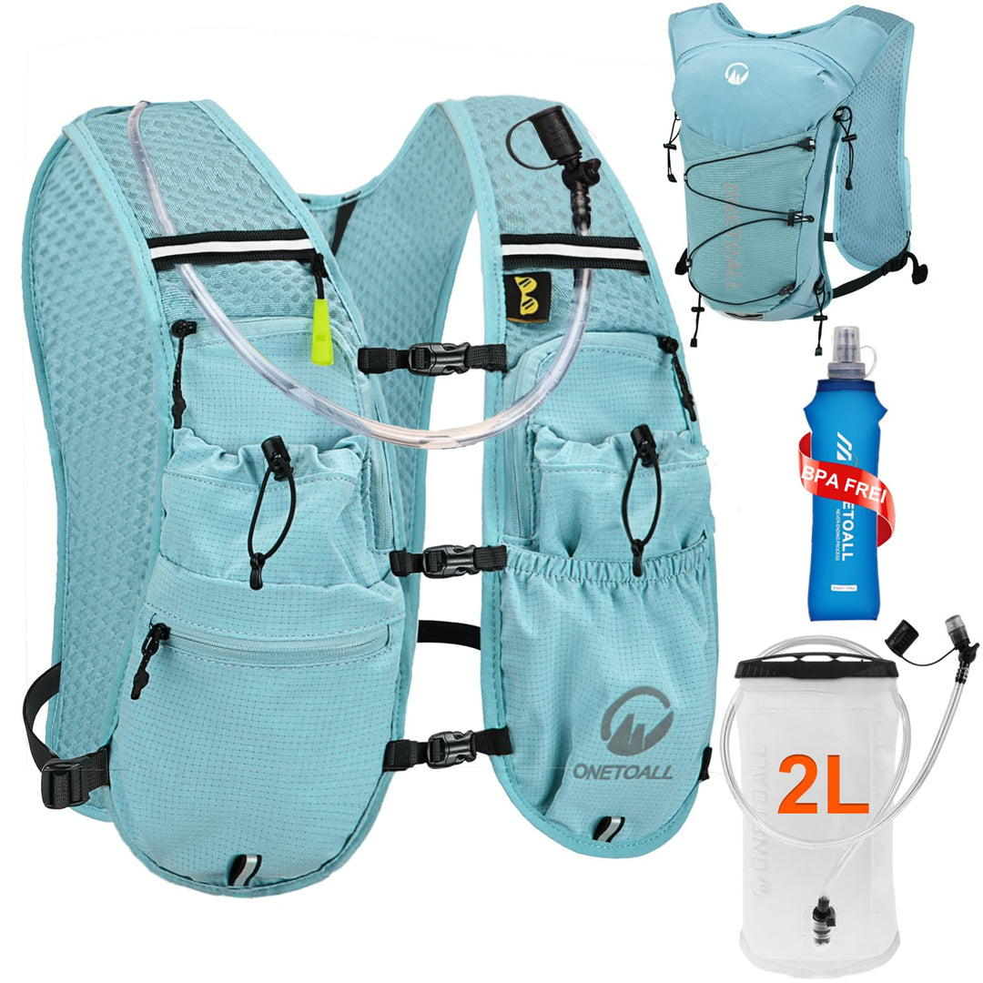 Laufweste Damen mit 2L TPU Trinkblase/500ml Trinkflasche, Leichter Trinkrucksack Laufen Herren 6L, R