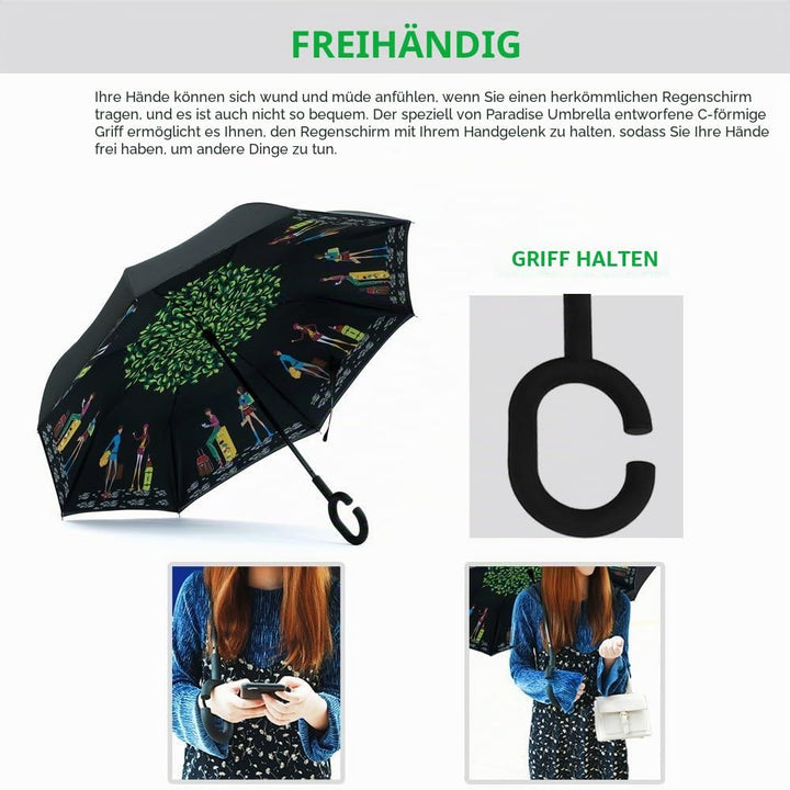 Jooayou Umdrehbarer Regenschirm mit 2 Flächen, C-förmiger Griff, rückseitig faltbarer Regenschirm, A
