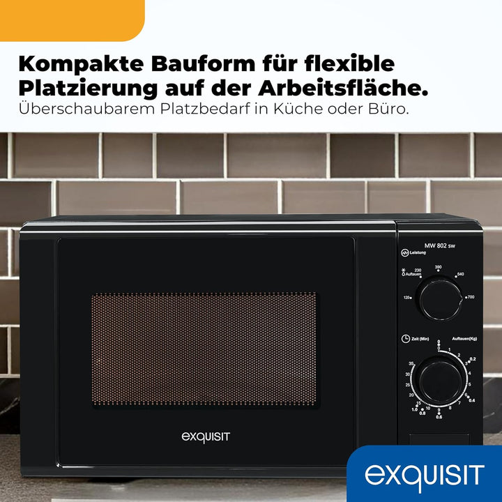 Exquisit Mikrowelle MW 802 sw | 700 W Leistung | 20 L Garrraum | kompakte Mikrowelle | platzsparend