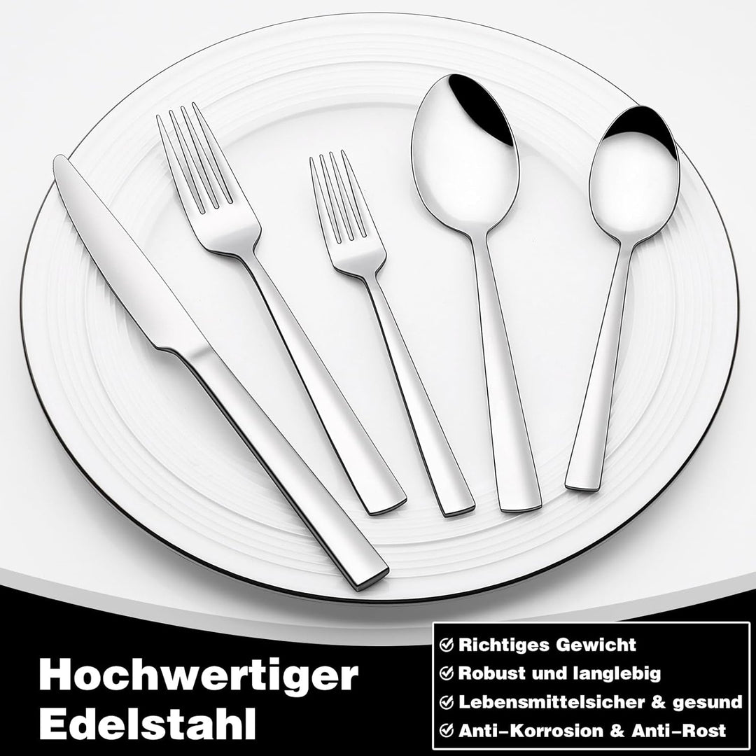 Besteck Set 6 Personen, 30 teilig Edelstahl Besteckset, Essbesteck Set mit Messer Gabel Löffel, Hoch