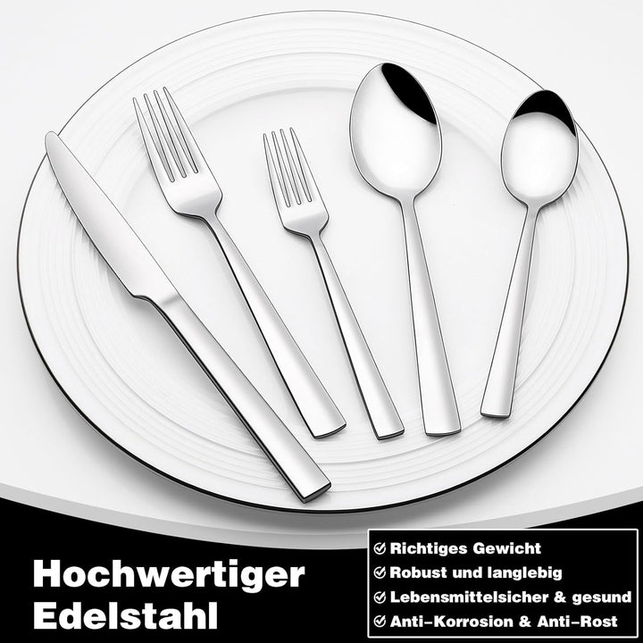 Besteck Set 6 Personen, 30 teilig Edelstahl Besteckset, Essbesteck Set mit Messer Gabel Löffel, Hoch