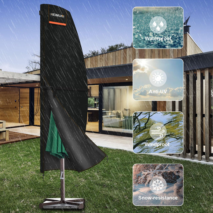 HEIMUNI Schutzhülle Sonnenschirm 3m, Ampelschirm Schutzhülle mit Stab, Abdeckung für Sonnenschirm, A