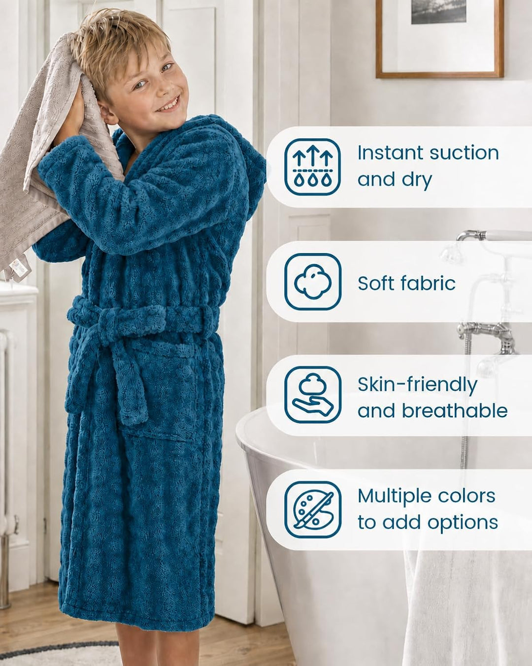 JiAmy Kinder Fleece Bademantel mit Kapuze 10-12 Jahre Marineblau, 10-12 Jahre Marineblau