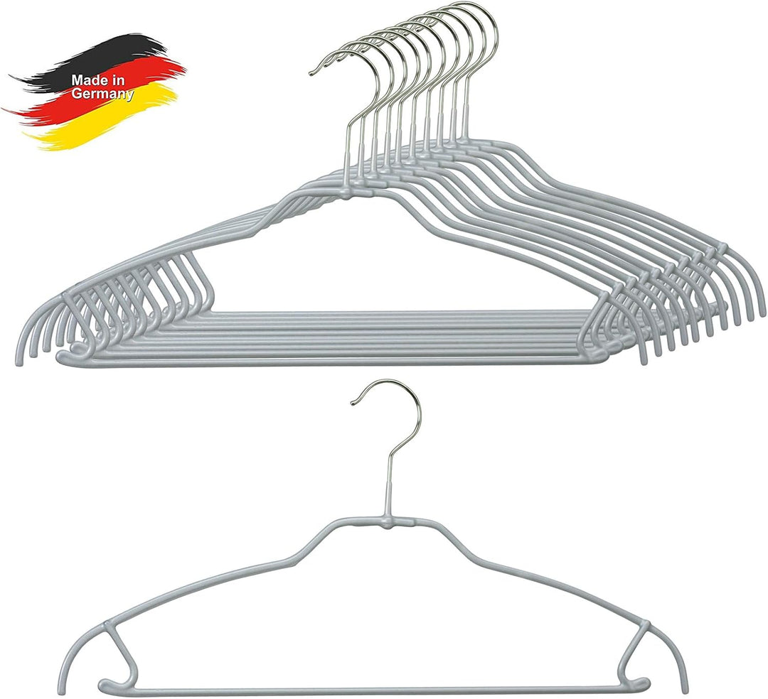 MAWA Kleiderbügel mit Steg, 10 Stück, platzsparende Universalkleiderbügel für Oberteile, Hosen und R