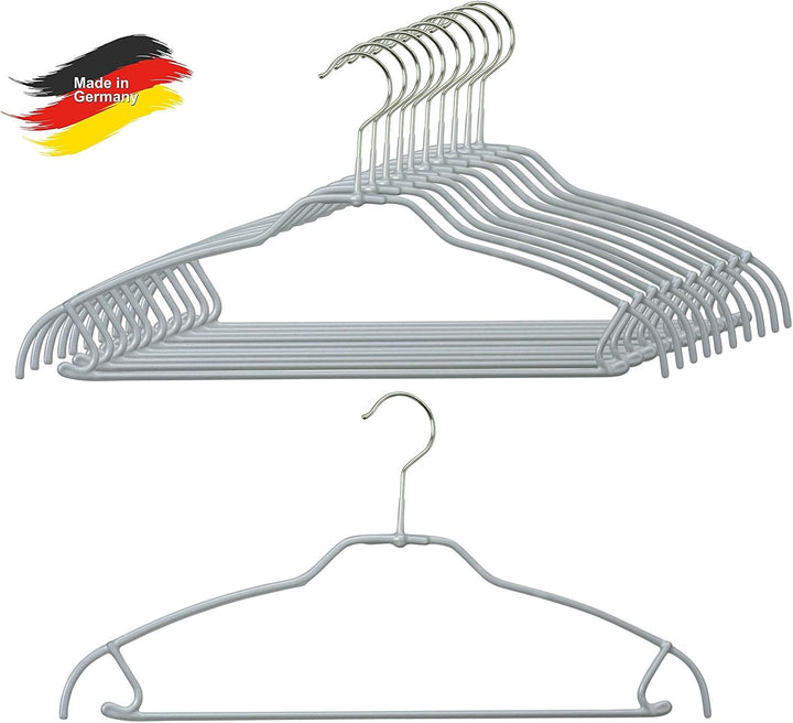 MAWA Kleiderbügel mit Steg, 10 Stück, platzsparende Universalkleiderbügel für Oberteile, Hosen und R