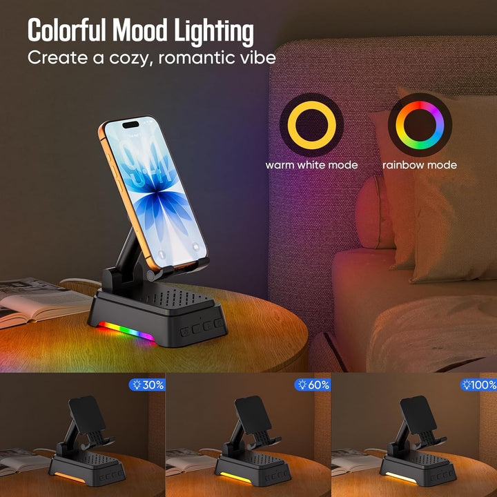 doopo Bluetooth Lautsprecher mit Licht,Faltbar Handyhalterung für Smartphones Tablets, 4-in-1 Tragba