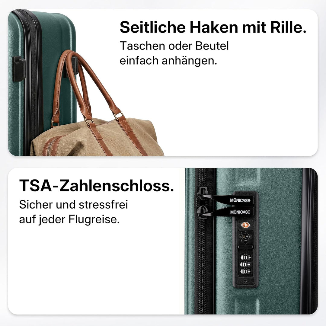 Münicase Koffer Expandierbar – Hartschalen-Trolley mit Oberseiten-Öffnung, Kompressionsgurt & extra