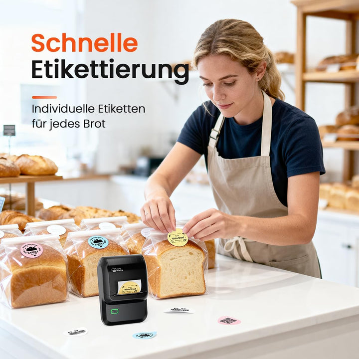 Memoking Etikettendrucker Selbstklebend, Beschriftungsgerät Bluetooth Label Printer Aufkleber drucke