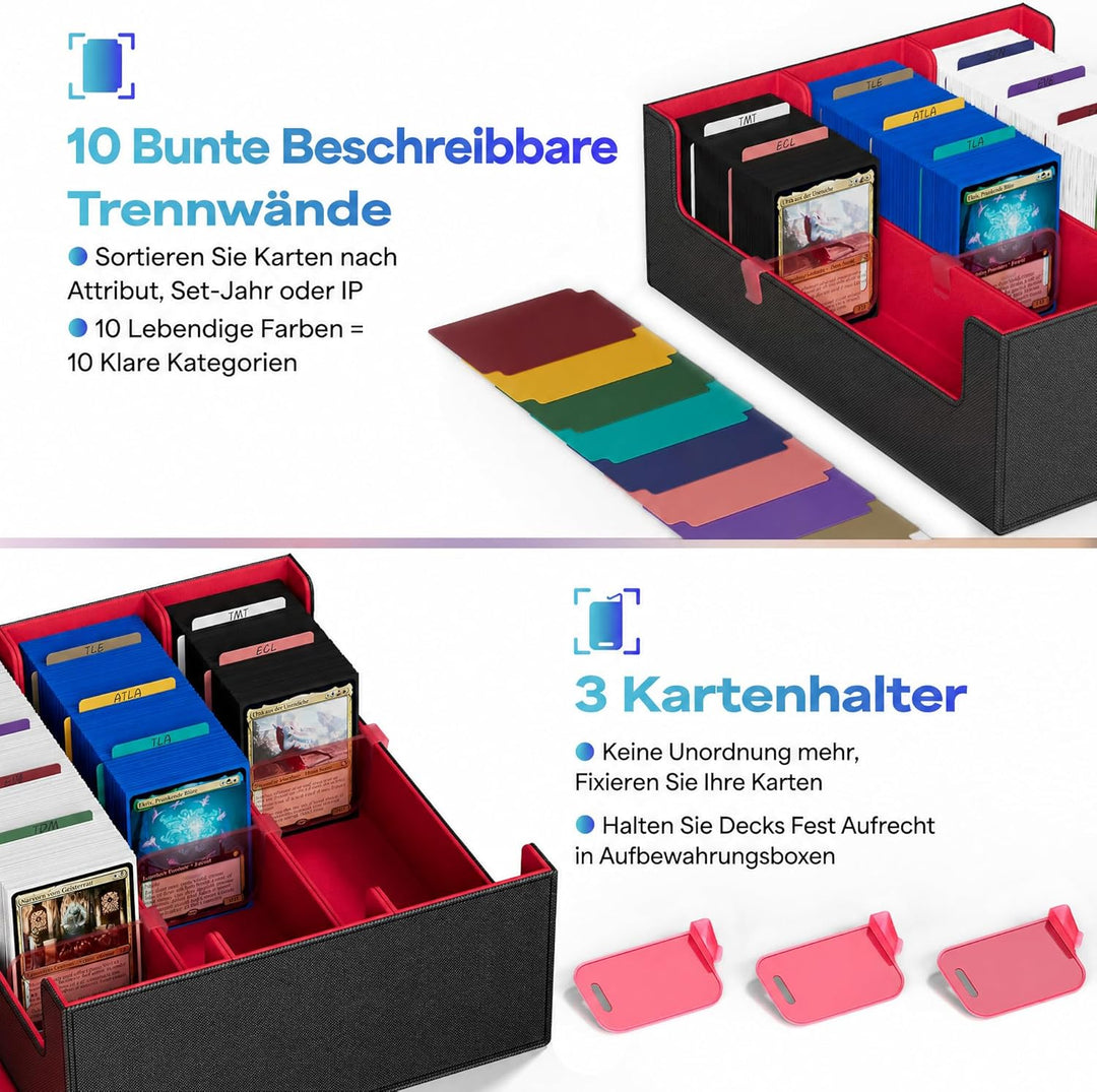 Sammelkarten-Aufbewahrungsboxen für 1800+ Karten, Premium Magnetic Deck Boxen, Leather Deck Case mit