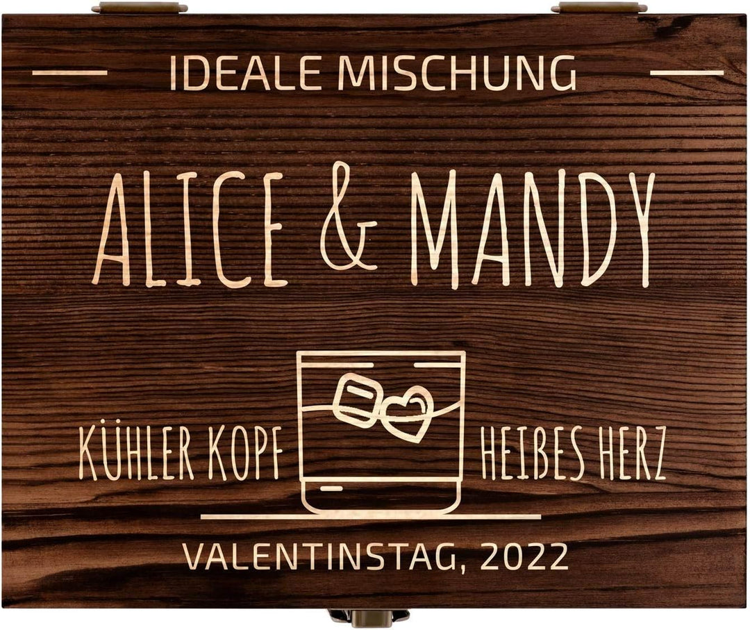 Maverton Whisky Steine Set - in Holzbox mit Gravur - 8 Eiswürfel & 2 Whisky Gläser - wiederverwendba