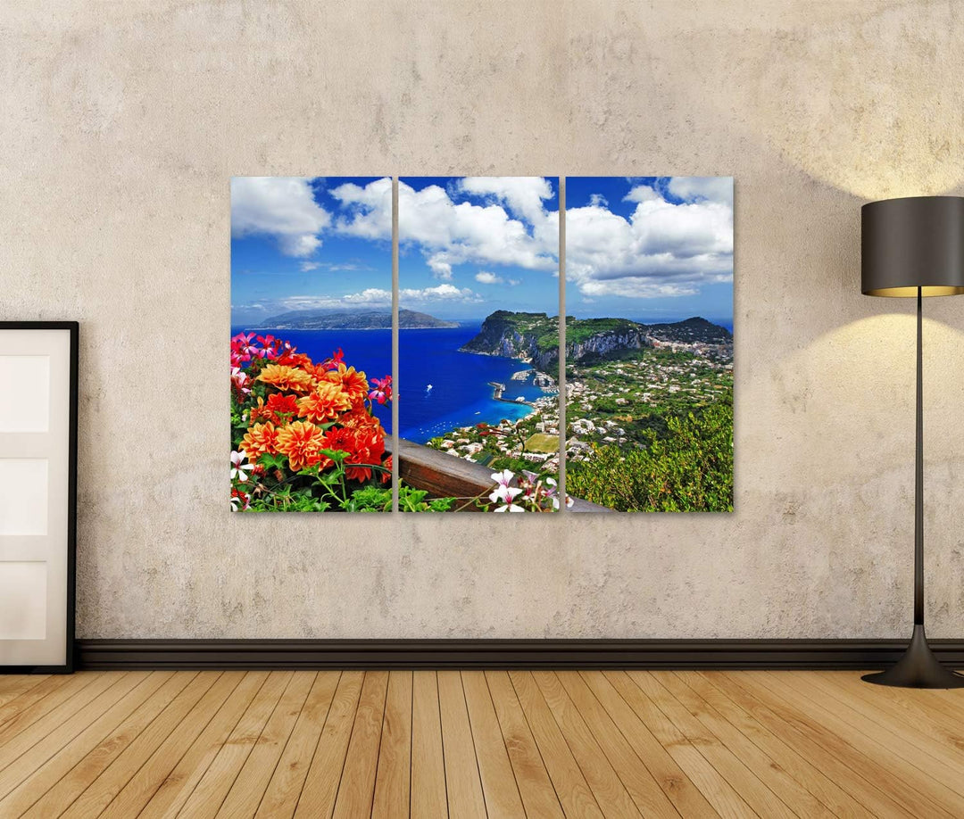 Bild Bilder auf Leinwand malerische Insel Capri Italien Wandbild Poster Leinwandbild RDJ 130x80cm -